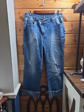 Unbranded Cute Blue Cuffed Wide Leg Jeans Says 1x But Waist 34inches 0502